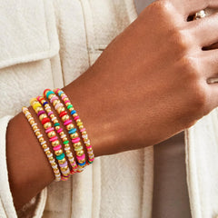 Turandoss 5Pcs 14K Gold Plated Beaded Bracelet for Teen Girls Gifts, Cute Boho Colorful Stretch Bracelet Set Stack for Women Trendy Non Tarnisn, Jewelry Gift for Her Womens Adjustable Strand Bracelet