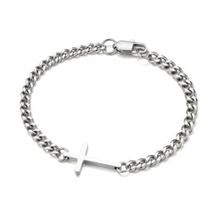 Turandoss Stainless Steel Cross Cuban Link Chain Bracelet for Men Non Tarnish Silver Cross Bracelet Sturdy Thick Cuban Chain Bracelets Silver Jewelry Christian Baptism Jesus Gifts for Men Boy