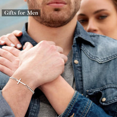 Turandoss Stainless Steel Cross Cuban Link Chain Bracelet for Men Non Tarnish Silver Cross Bracelet Sturdy Thick Cuban Chain Bracelets Silver Jewelry Christian Baptism Jesus Gifts for Men Boy