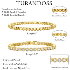 Turandoss Tennis Bracelets for Women Dainty 14K Gold Plated Personalized 3mm Cubic Zirconia Personalized Trendy Jewelry Size 6.5-7.5 Inch Birthday Valentine's Day Gifts for Her Women