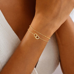 Turandoss Gold Bracelets for Women Dainty 14K Gold Plated Interlocking Circles Bracelet Layered Cubic Zirconia Interlock Circles Delicate Interlock Jewelry Birthday Valentine's Day Gifts for Women