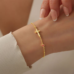 Turandoss Gifts for Christians Catholic Women Inspirational Religious Gifts for Catholic Women Christians 14K Gold Plated Cross Created Garnet January Birthstone Bracelet Jesus Bracelets Jewelry