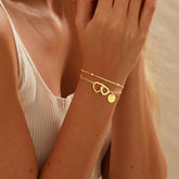 Turandoss 14K Gold Plated Initial Stack Bracelets for Women Jewelry Gifts - Initial Dainty Disc Letter T Bracelet for Women Satellite Chain Double Hearts Bracelets for Woman Trendy Jewelry Gifts