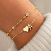 Turandoss 18K Gold Heart Initial Bracelets for Teen Girls Women, Layered Letter Link Bracelet for Kids, Birthday Valentine's Day Gift for Girls Women