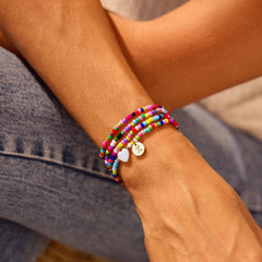 Turandoss Beaded Initial Bracelets for Women Girls Layered 4PCS Colorful Beaded Heart Letter Charm Personalized Kids Jewelry Birthday Gift for Teenage Girl Gifts Ages 8-10