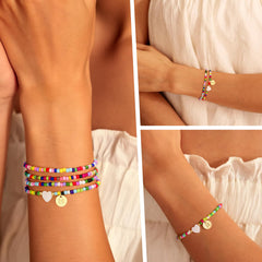 Turandoss Beaded Initial Bracelets for Women Girls Layered 4PCS Colorful Beaded Heart Letter Charm Personalized Kids Jewelry Birthday Gift for Teenage Girl Gifts Ages 8-10