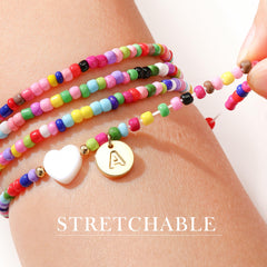 Turandoss Beaded Initial Bracelets for Women Girls Layered 4PCS Colorful Beaded Heart Letter Charm Personalized Kids Jewelry Birthday Gift for Teenage Girl Gifts Ages 8-10