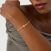 Turandoss Gold Cross Bracelets for Women Trendy Stuff Dainty 14K Gold Plated Colorful Beaded Chain Cross Charm Bracelet Personalized Bracelets for Women Gifts Faith Jewelry First Communion Gifts
