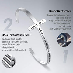 Turandoss Christian Gifts for Women, Religious Cross Bracelets Bible Verse Mantra Jewelry, When You Go Through Deep Waters I Will Be With You