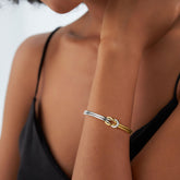 Turandoss Knot Bangle Bracelets for Women Dainty 18K Gold Plated Love Knot Bracelets for Women Trendy Personalized Open Bangle Bracelet Adjustable Two Tone Bracelet Simple Jewelry Gifts