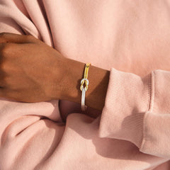 Turandoss Knot Bangle Bracelets for Women Dainty 18K Gold Plated Love Knot Bracelets for Women Trendy Personalized Open Bangle Bracelet Adjustable Two Tone Bracelet Simple Jewelry Gifts