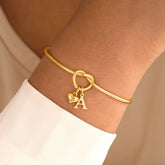 Turandoss 18K Gold Initial Bracelets for Women Girls - Dainty Heart Charm Bracelet, Knot Bridesmaid Bracelet, Proposal Flower Girl Gifts for Wedding