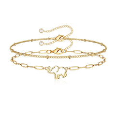 Beads Chain&Elephant Dainty Gold Bracelets for Women