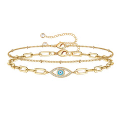 Beads Chain&Evil Eye Dainty Gold Bracelets for Women