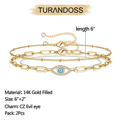 Beads Chain&Evil Eye Dainty Gold Bracelets for Women