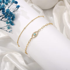 Beads Chain&Evil Eye Dainty Gold Bracelets for Women