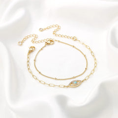 Beads Chain&Evil Eye Dainty Gold Bracelets for Women