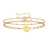 Beads Chain&Hammered Disc Dainty Gold Bracelets for Women