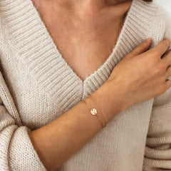 Beads Chain&Hammered Disc Dainty Gold Bracelets for Women