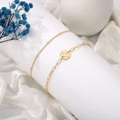 Beads Chain&Hammered Disc Dainty Gold Bracelets for Women