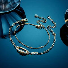 Beads Chain&Oval Screw Clasp Dainty Gold Bracelets for Women