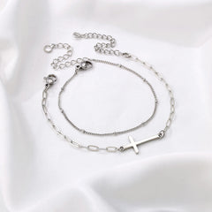 Beads Chain&Cross Dainty Gold Bracelets for Women