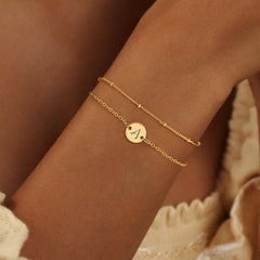 Turandoss Gold Initial Bracelets for Women Girls, Dainty Layered Charm Bracelet, Gold Jewelry for Women, Birthday Gifts for Girls 8-18