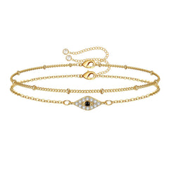 CZ Evil Eye&Beads Chain Dainty Gold Bracelets for Women