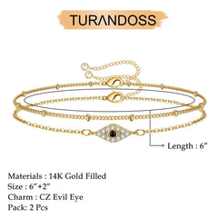 CZ Evil Eye&Beads Chain Dainty Gold Bracelets for Women