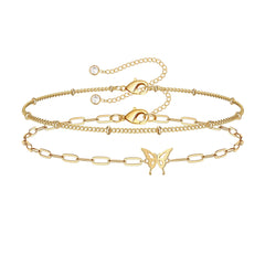 Chain&Butterfly Dainty Gold Bracelets for Women