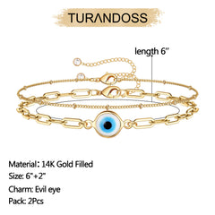 Chain&Evil Eye Dainty Gold Bracelets for Women