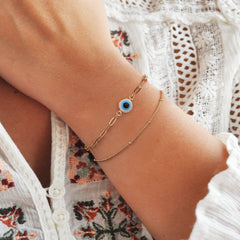 Chain&Evil Eye Dainty Gold Bracelets for Women