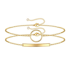 Circle&Bar Dainty Gold Bracelets for Women