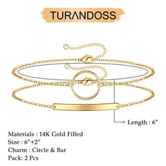 Circle&Bar Dainty Gold Bracelets for Women