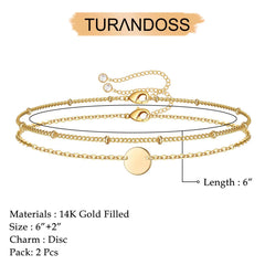 Disc&Chain Dainty Gold Bracelets for Women