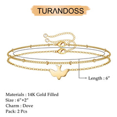 Dove&Beads Chain Dainty Gold Bracelets for Women