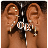 Turandoss 14 Pairs Hypoallergenic Flat Back Earrings for Women 14K Gold Plated Stud & Hoop Earrings Dainty Cartilage Earring Stack Set for Multiple Piercing Jewelry for Women Girls