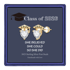 Turandoss 2026 Graduation Gifts for Her Heart Stud Earrings Class of 2026 Personalized White Cubic Zirconia Hypoallergenic Stud Trendy Jewelry Gifts for Her Women Best Friends Sister Grad Present