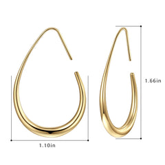 Turandoss Lightweight Teardrop Hoop Earrings for Women 14k Gold Plated Large Oval Pull Through Hoop Hypoallergenic Earrings High Polished Statement Jewelry Gift for Women Teen Girls