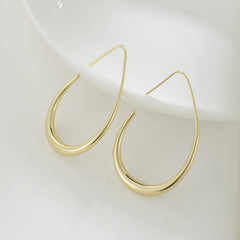 Turandoss Lightweight Teardrop Hoop Earrings for Women 14k Gold Plated Large Oval Pull Through Hoop Hypoallergenic Earrings High Polished Statement Jewelry Gift for Women Teen Girls