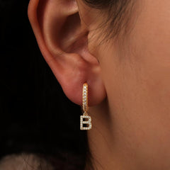 Turandoss Zircon Huggie Earrings for Girls 14K Gold Plated Initial Name Cuff Hoop Personalized Letter A-Z Cz Hypoallergenic Jewelry Birthday Gifts for Women Girls