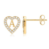 Turandoss 14K White Gold Plated Cz Initial Heart Stud Earrings for Teens Little Girls Hypoallergenic Daughter Kids Jewelry Birthday Gifts for Women