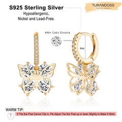 Turandoss Butterfly Huggie Hoop Earring, 14K Gold Plated 925 Sterling Silver, Hypoallergenic, Hoop Earring With Cz Butterfly Charm for Women And Girls