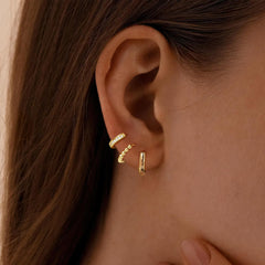 Turandoss Small 14K Gold Plated Hoop Earrings for Women Trendy - 14K Gold Plated Beaded Hoops Hypoallergenic Huggie Cubic Zirconia Dainty Earrings, Jewelry Set for Multiple Piercing