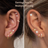 Turandoss 925 Sterling Silver Post Flat Back Stud Earrings for Women - 14K Gold Chunky Hoop Earrings Hypoallergenic Earring Set for Sensitive Ears Jewelry Set for Multiple Piercing Gifts