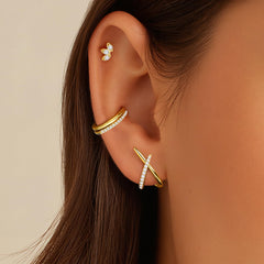 Turandoss 3 Pairs 14K Gold Plated Hypoallergenic Cartilage Huggie Hoop Stud Cubic Zirconia Simple Minimalist Sterling Silver Earrings Trendy, Dainty Ear Cuff Jewelry Set for Women