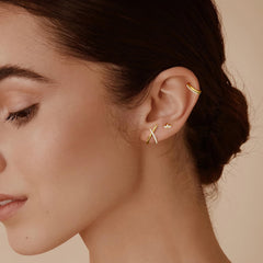 Turandoss 3 Pairs 14K Gold Plated Hypoallergenic Cartilage Huggie Hoop Stud Cubic Zirconia Simple Minimalist Sterling Silver Earrings Trendy, Dainty Ear Cuff Jewelry Set for Women