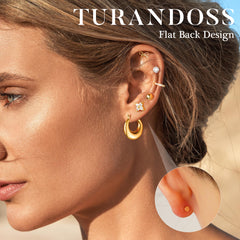 Turandoss 12Pairs Flat Back Stud Earrings Set for Women Girls, Heart Butterfly Hoop Huggie Cartilage Earring, Birthday Valentine's Day Gifts for Women