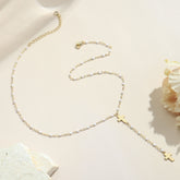 Gold Tiny Cross & Pearl Chain Necklace for Women