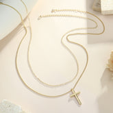 Gold Layered Cross Necklace for Women